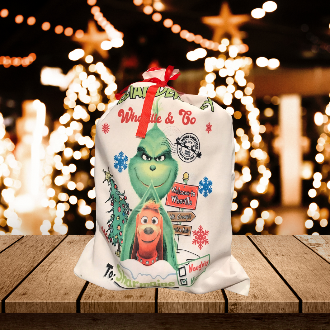 Custom Name Christmas Santa Bag,Christmas for Kids and Adults,Santa Delivery Sack,Extra Large Santa Bag double layer or small Santas single layer, inspired characters Personalized Christmas Bag