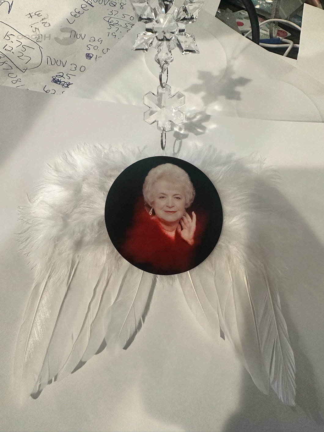 Personalized Photo Memorial Angel Wing Christmas Ornament With Real Feathers, Picture Printed In Memory of Ornament, Elegant Memorial Gift