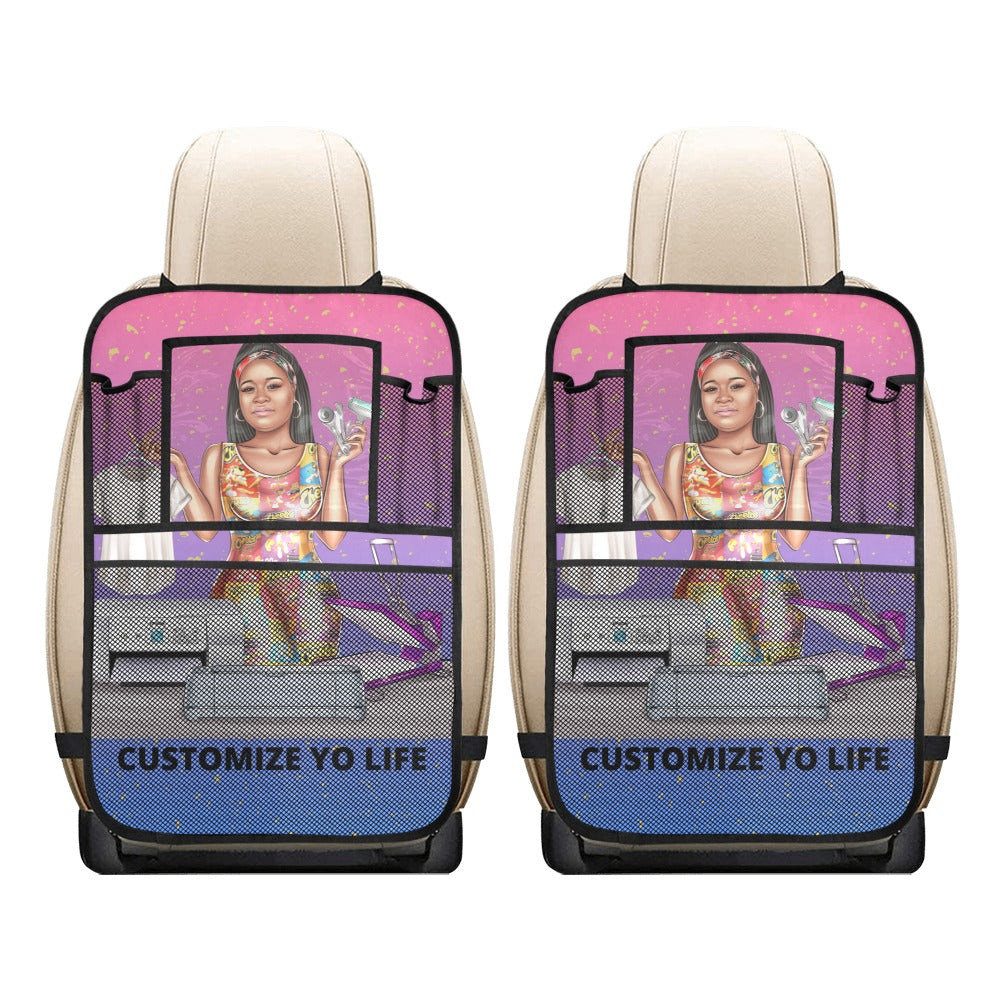 Personalized Bright and Colorful  Set of 2 Car Back Seat Organizers custom With Pockets For Storage Perfect Road Trip Car Accessories For Kids