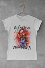 Load image into Gallery viewer, Hi I Am Chucky Wanna Play Shirt - Chucky Shirt - Chucky Halloween Shirt - Chucky Horror Movie Shirt - Spooky T shirt
